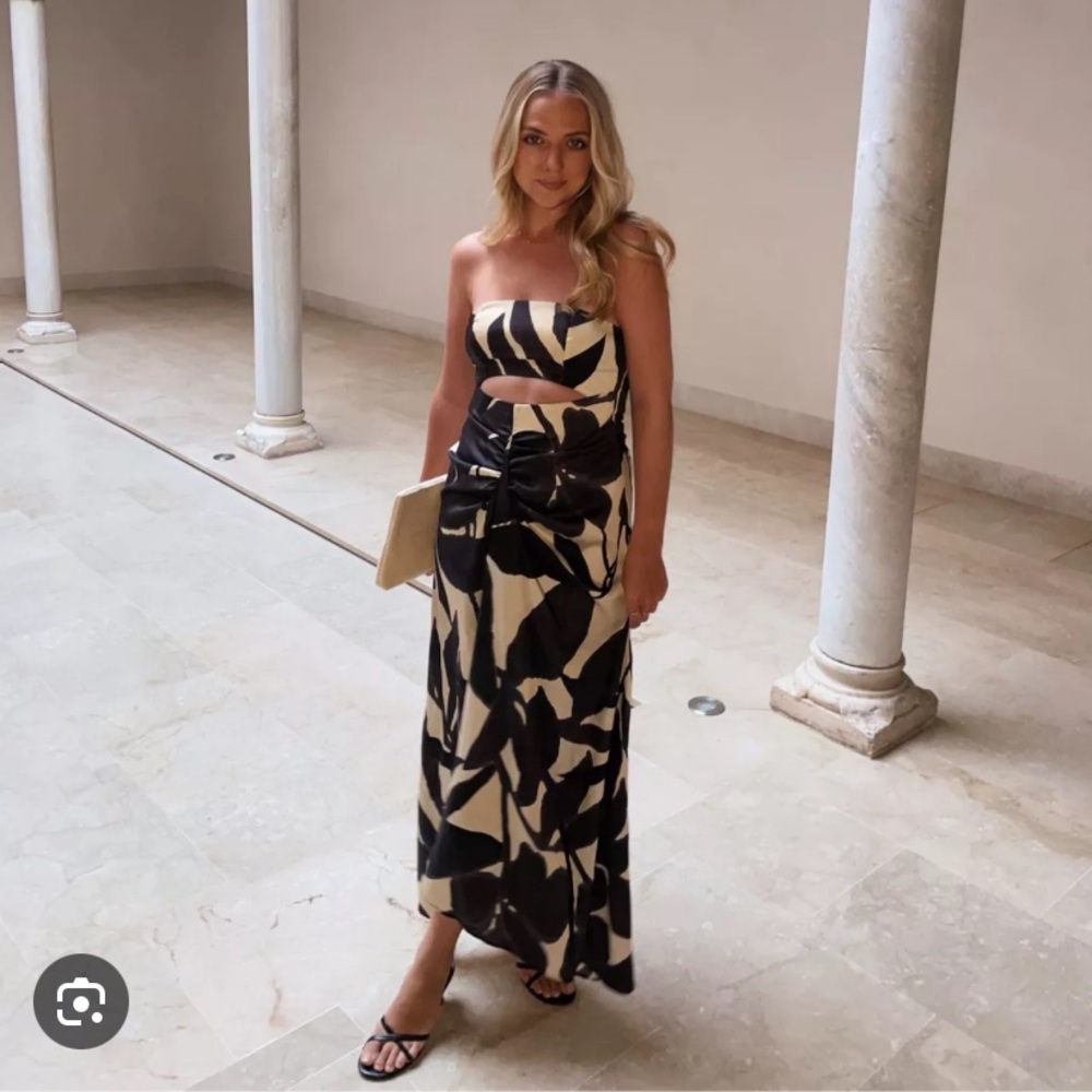 Topshop Sarong Bandeu Midi Dress in Print Strapless Open Back Dress - Picture 2 of 2